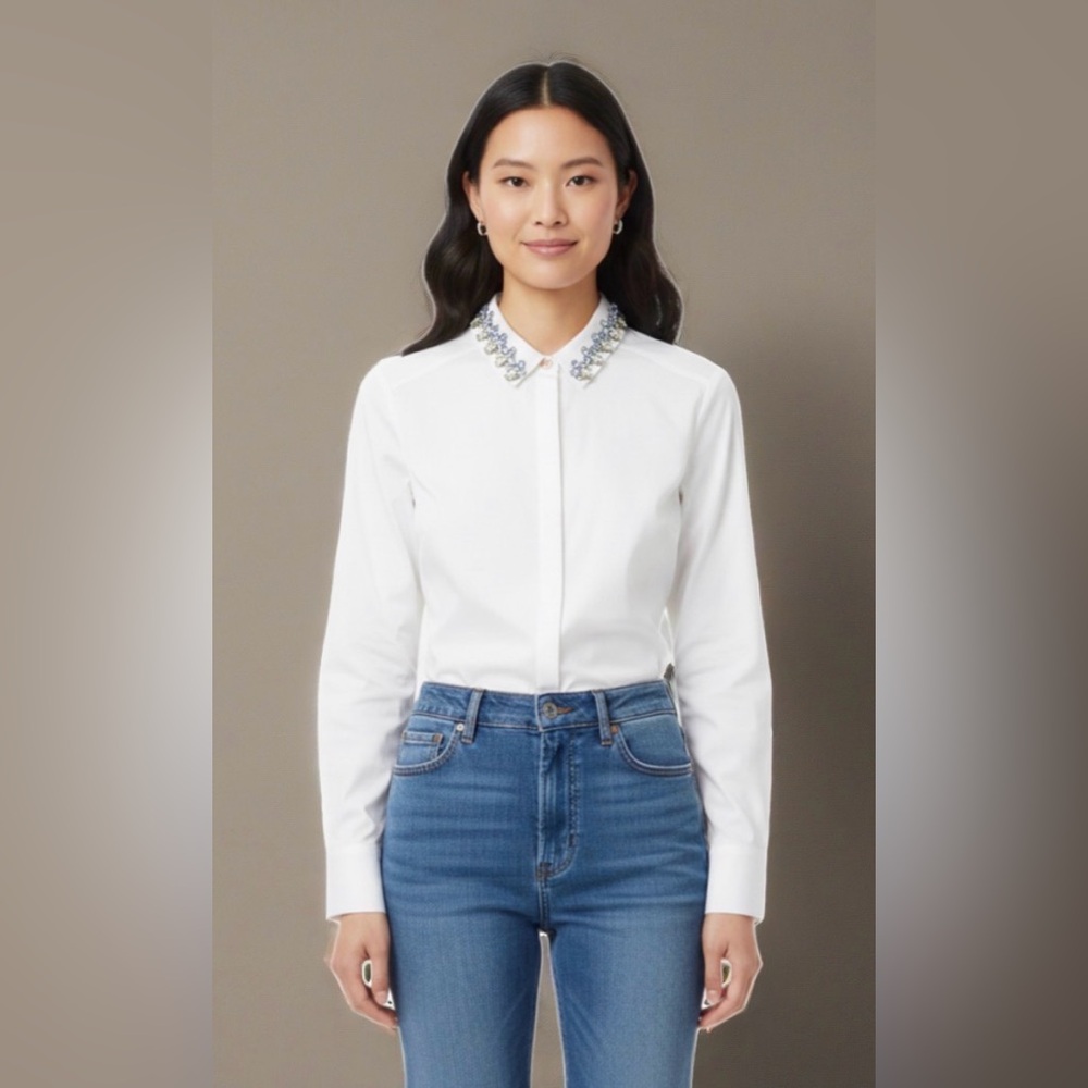Ted Baker Cream Shirt with Embellished Collar UK 2